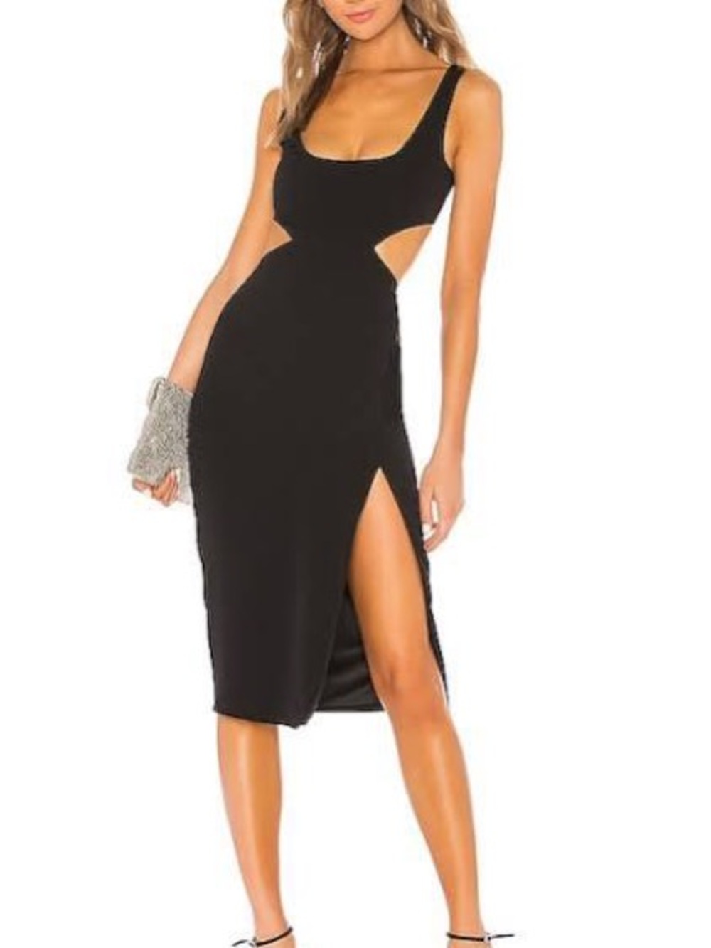 Lovers + Friends Black Cutout Midi Dress with High Side Slit